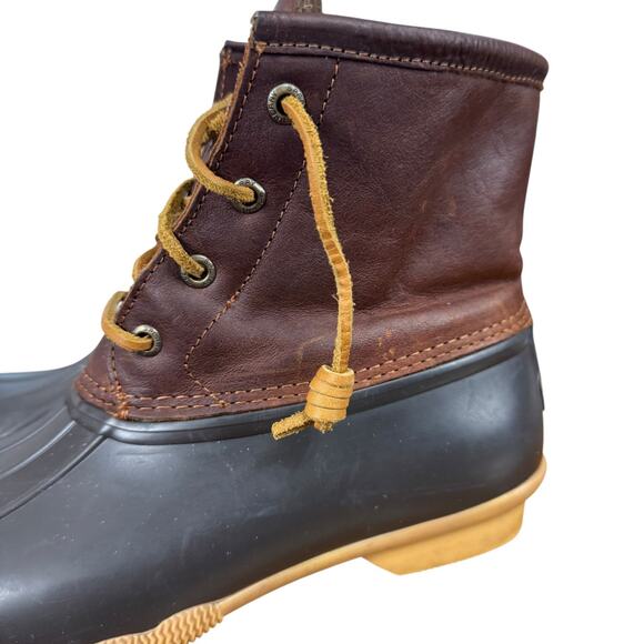Sperry Saltwater Duck Boots Ankle Brown Leather Lace Up Fleece Lined Shoes sz 8 - Picture 9 of 16